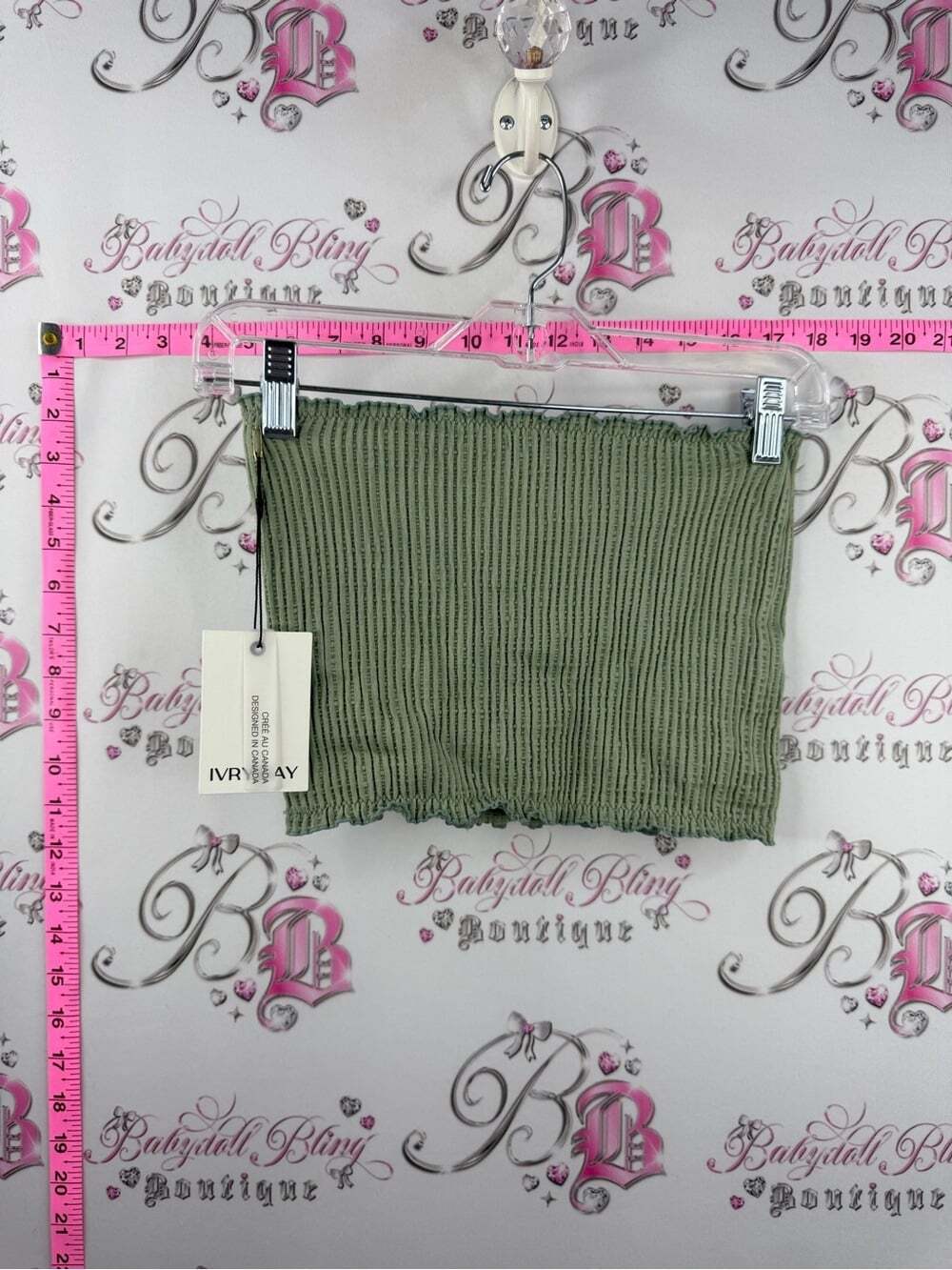 IVRY DAY top strapless new with tags Olive Green Smocked Mini Skirt - Tube Style - Picture 2 of 15